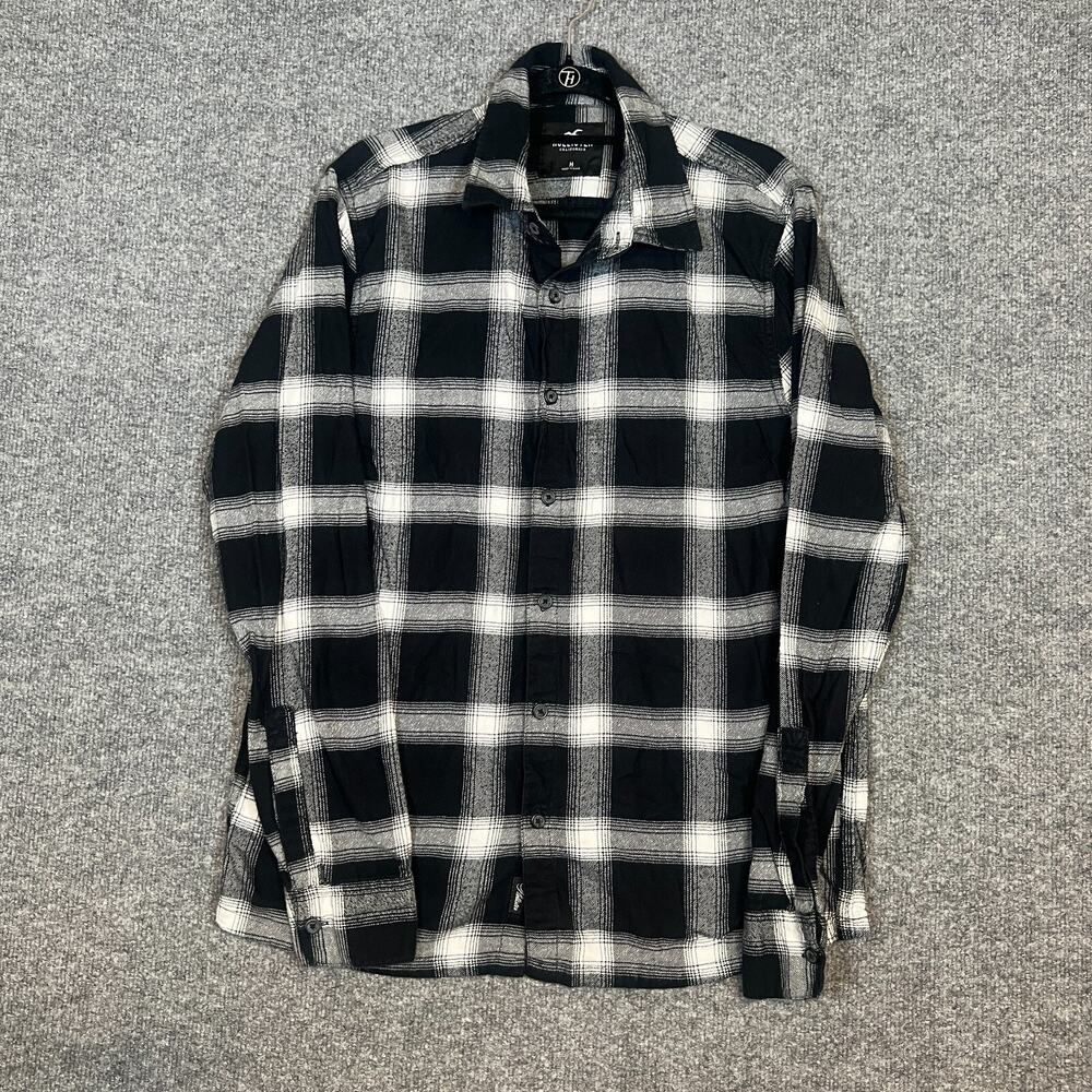 Hollister Shirt Mens Medium Black Plaid Flannel‎ Long Sleeve Shirt Casual